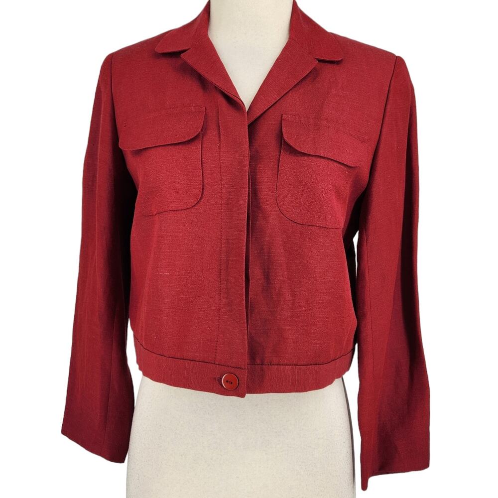 Vintage Herman Geist Linen Blend Cropped Military Blazer Jacket
